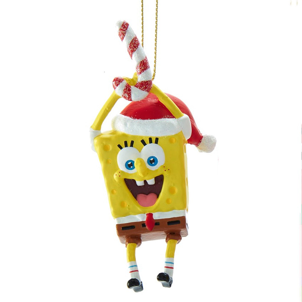 Sponge Bob With Candy Cane Ornament