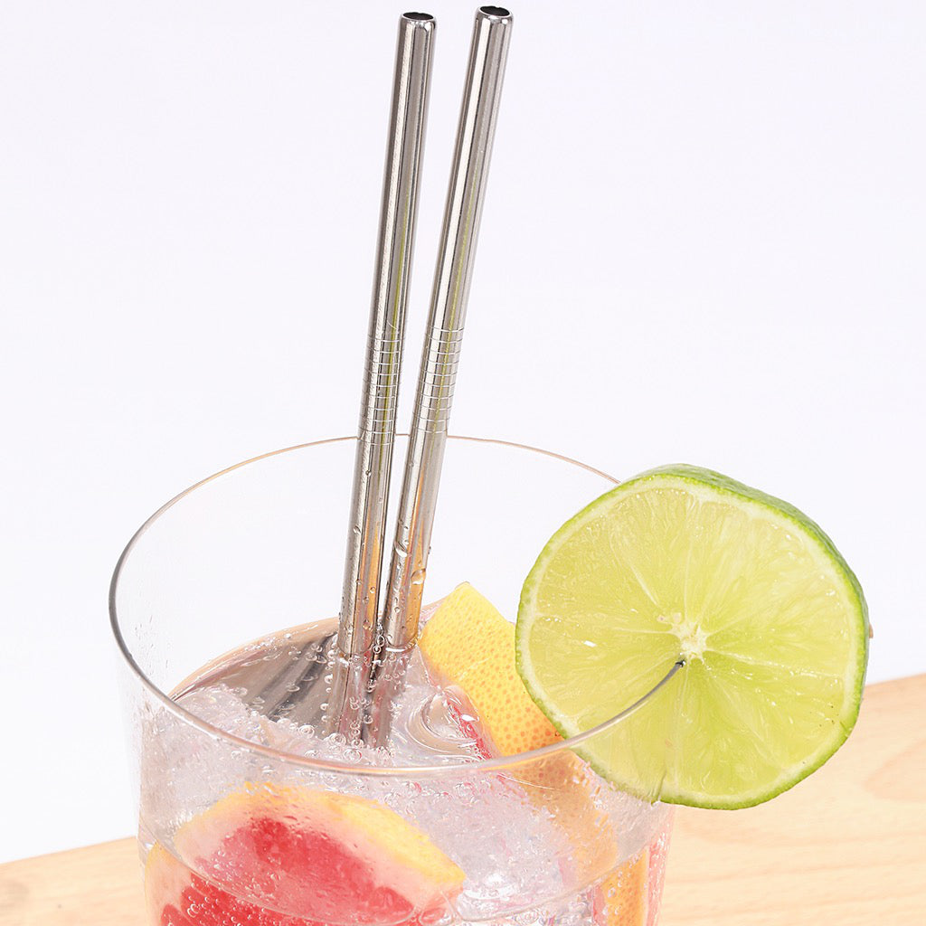 Action shot of Stainless Steel Straws Set of 10.