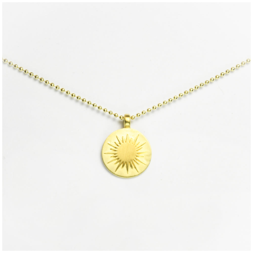 Sunburst Medallion Necklace Brushed 14K Gold Vermeil