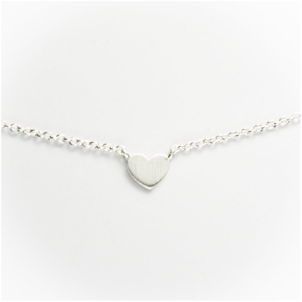 Tiny Heart Necklace Brushed Sterling Silver