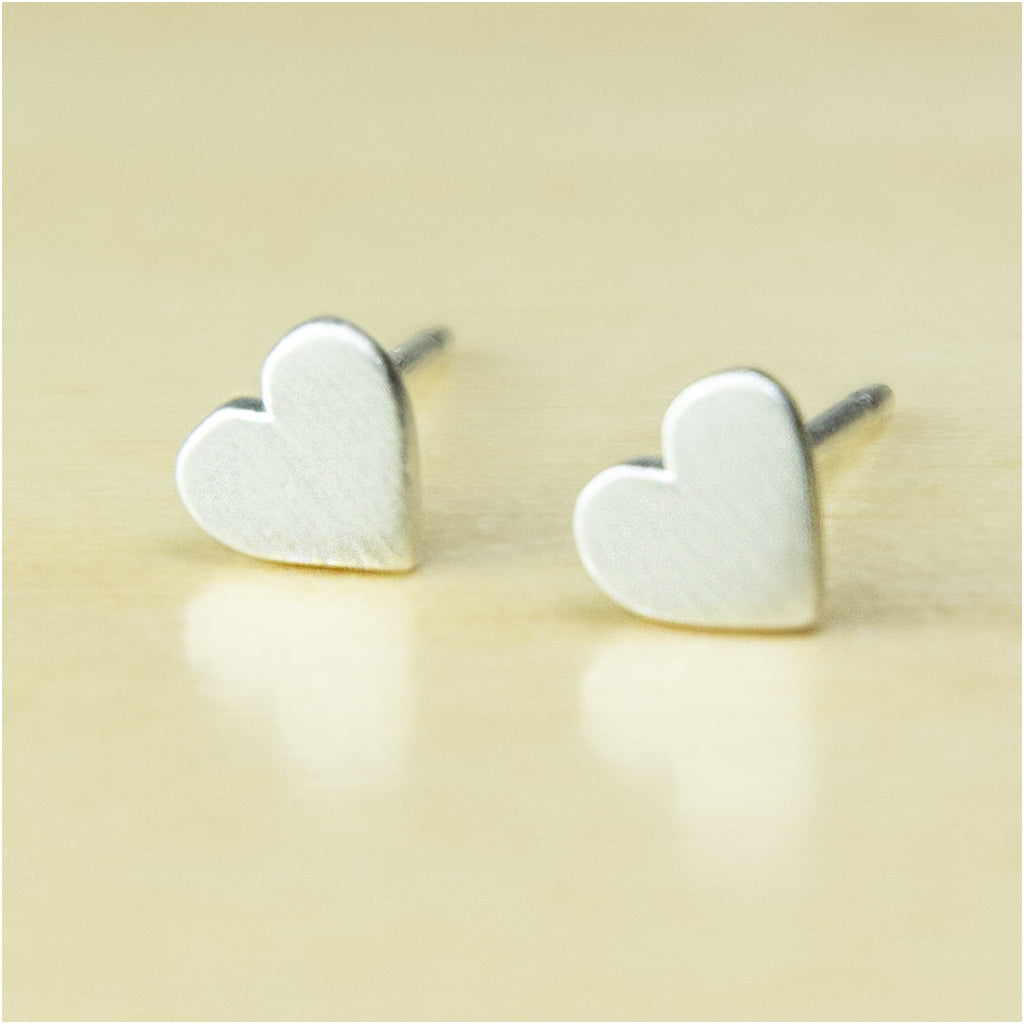Tiny Heart Studs Brushed Silver