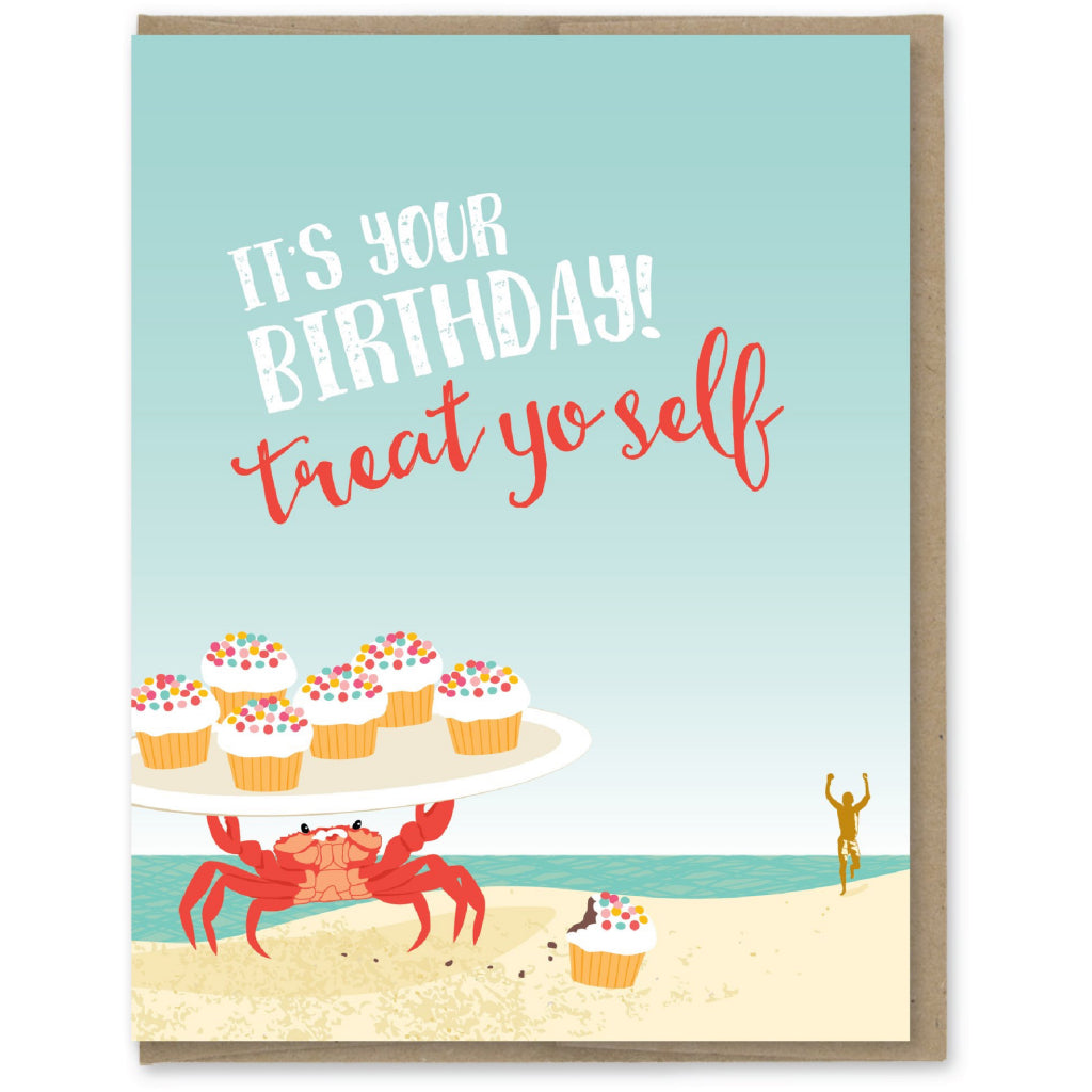 Treat Yo Self Crab With Cupcakes Card