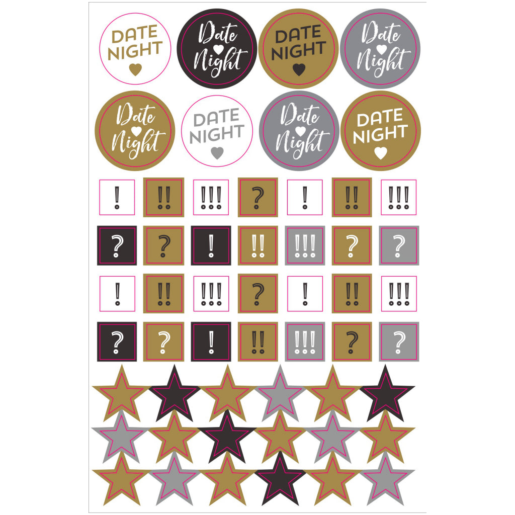 Sample of Weekly Planner Stickers Black & Gold.