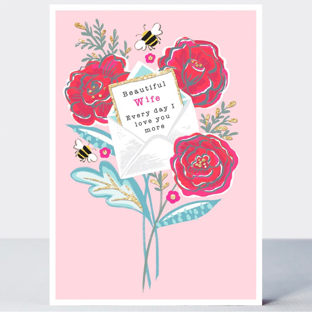 Wife Roses Letter Card by Rachel Ellen Designs – Outer Layer