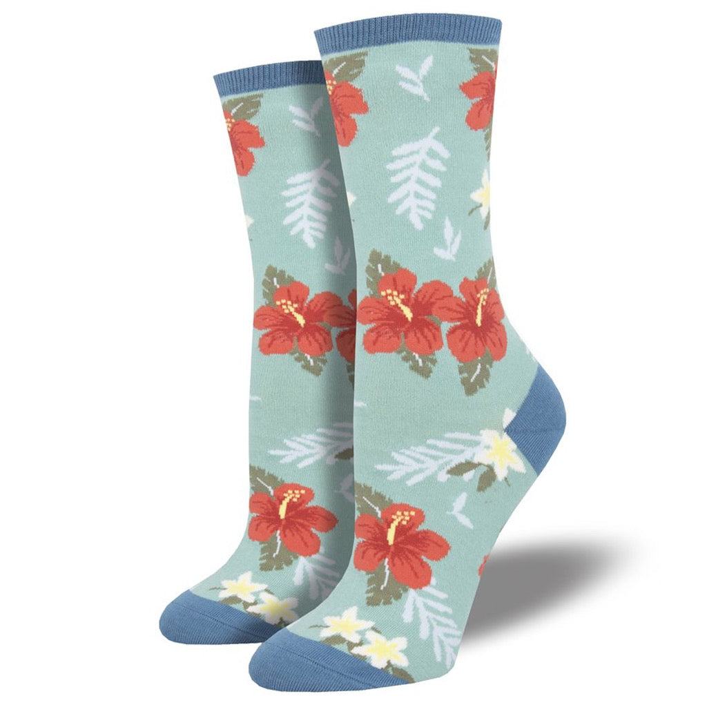 Women's Aloha Floral Socks Sky Blue