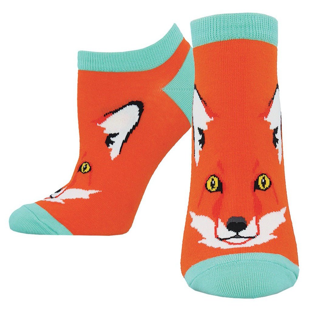 Women's Fox Face Shortie Ankle Socks Orange