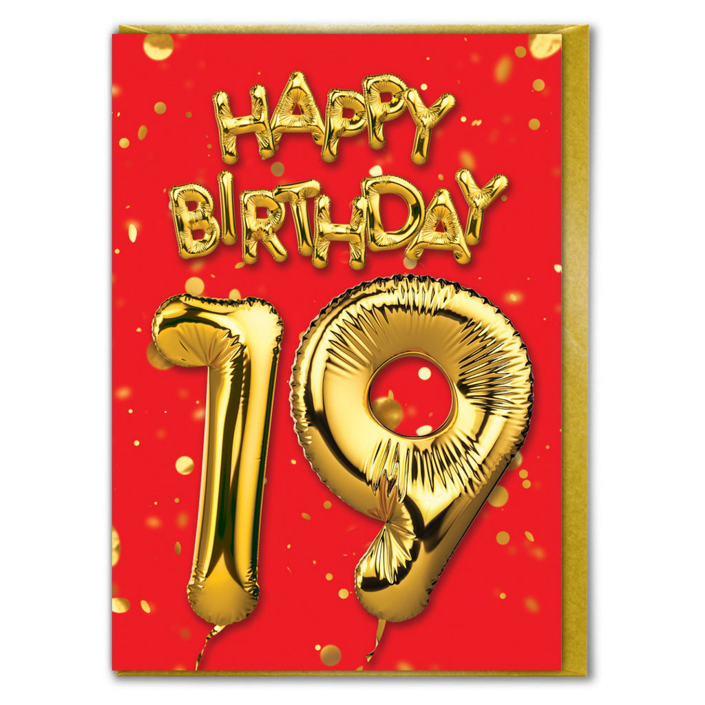 Age 19 Gold Balloons Card