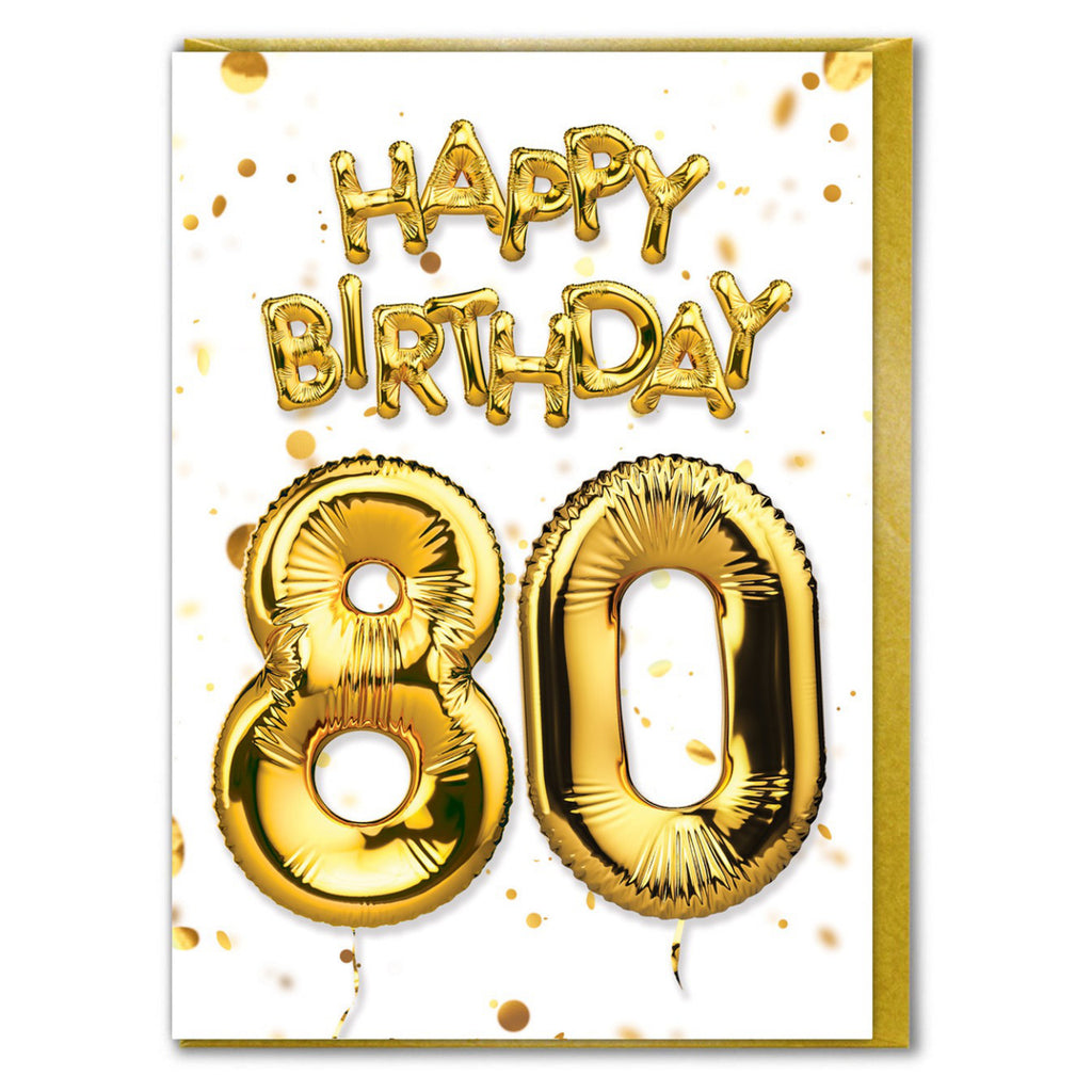 Age 80 Gold Balloons Card