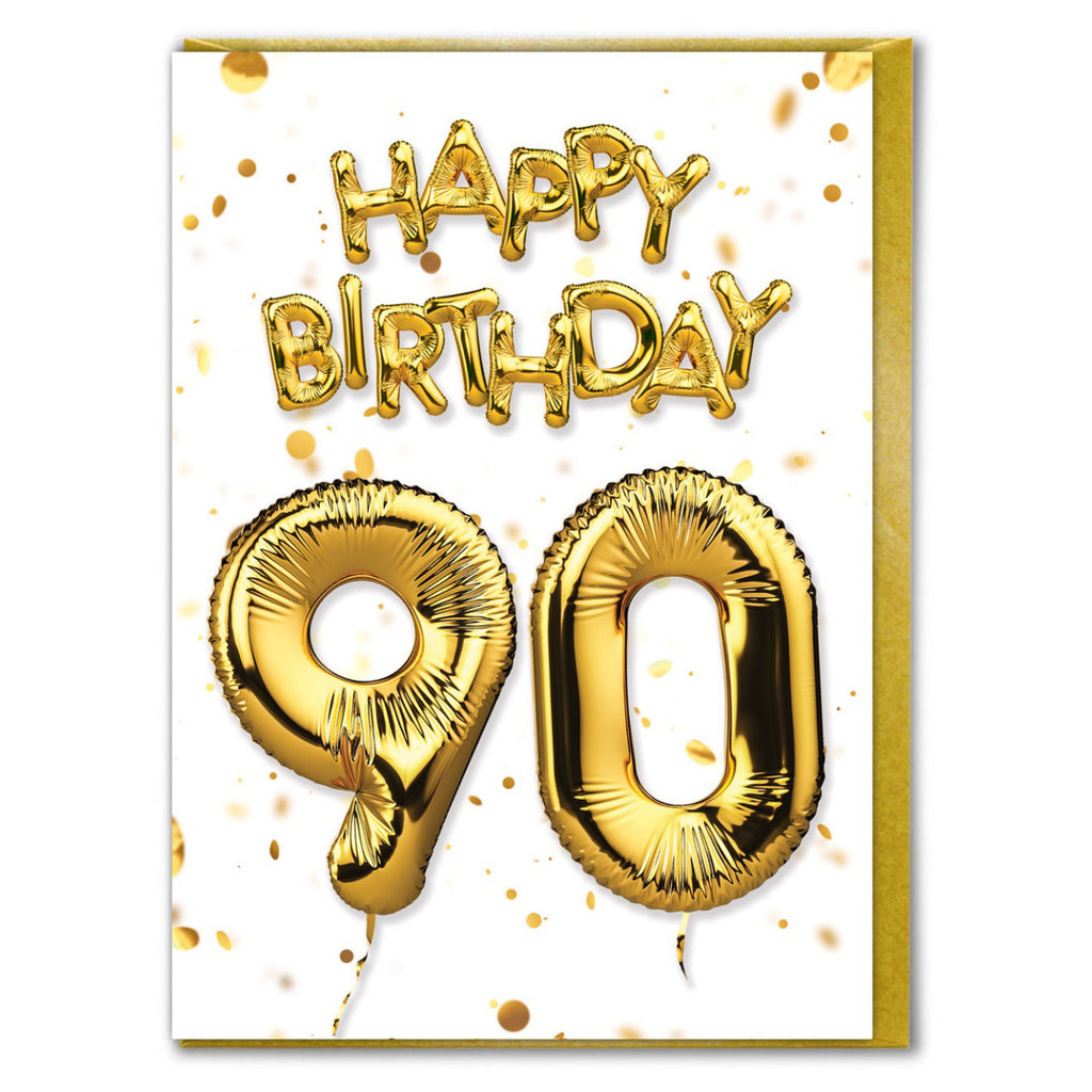 Age 90 Gold Balloons Card