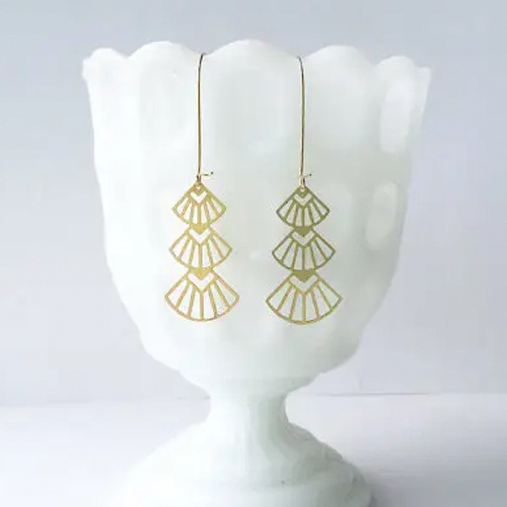 Art Deco Triangles Stacked Earrings Gold.