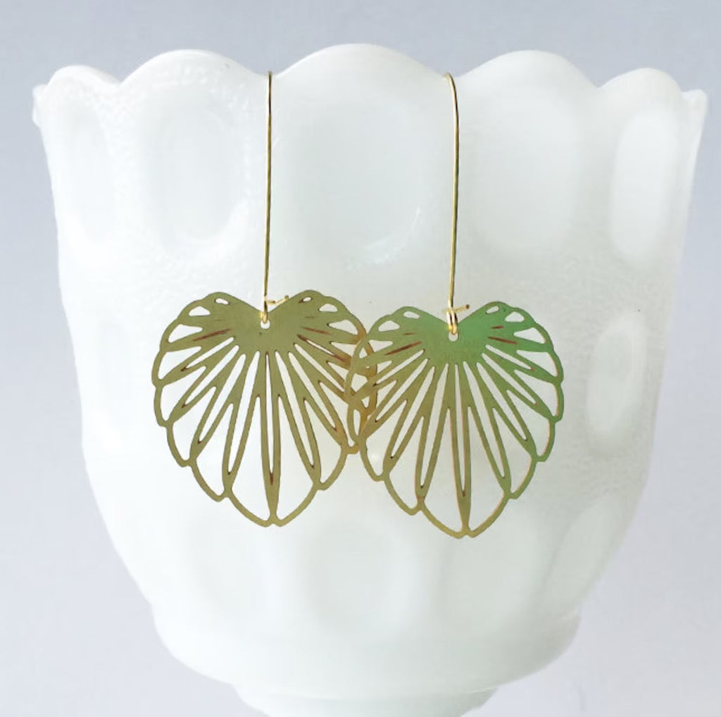 Art Nouveau Leaf Earrings Gold.