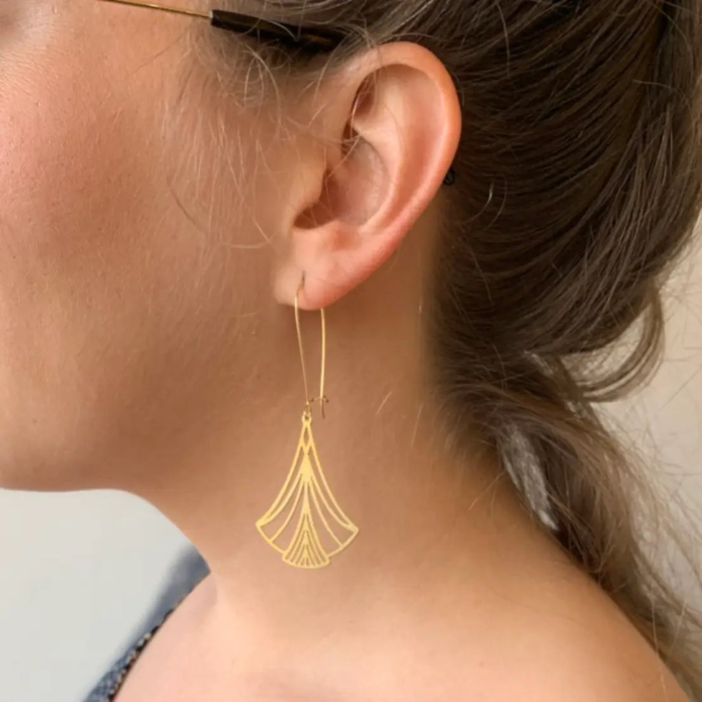 Art Nouveau Triangles Earrings Gold Lifestyle.