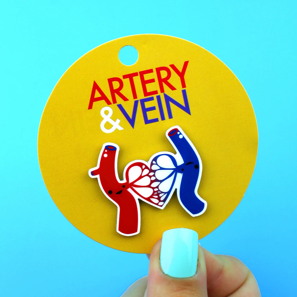 Artery and Vein Lapel Pin Packaging.