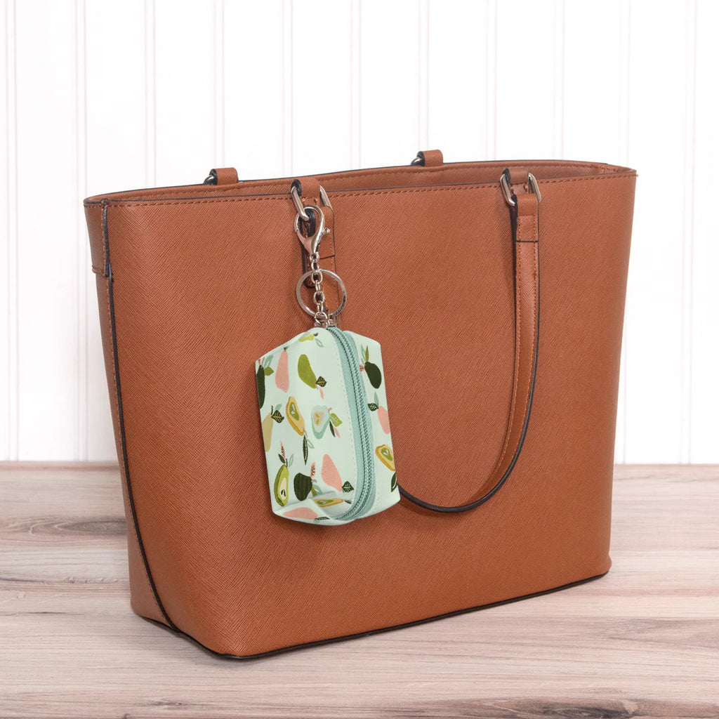 Au Pears Key Chain Pouch attached to bag.