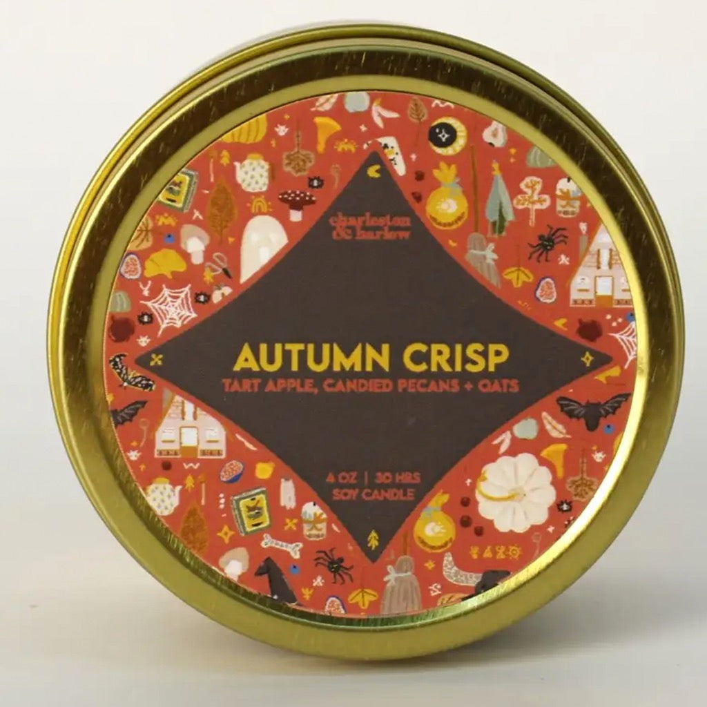 Autumn Crisp Soy Wax Candle Travel Tin top view.