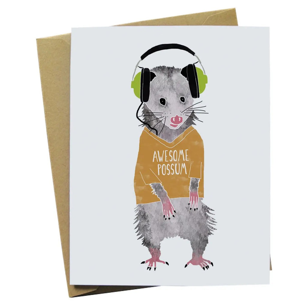 Awesome Possum With Headphones Card