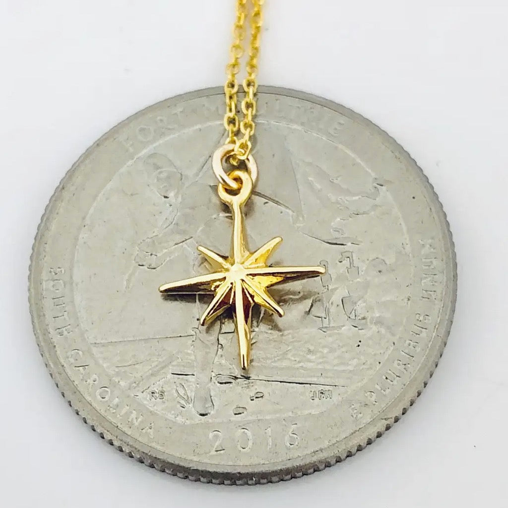 Baby Starburst Necklace on coin.