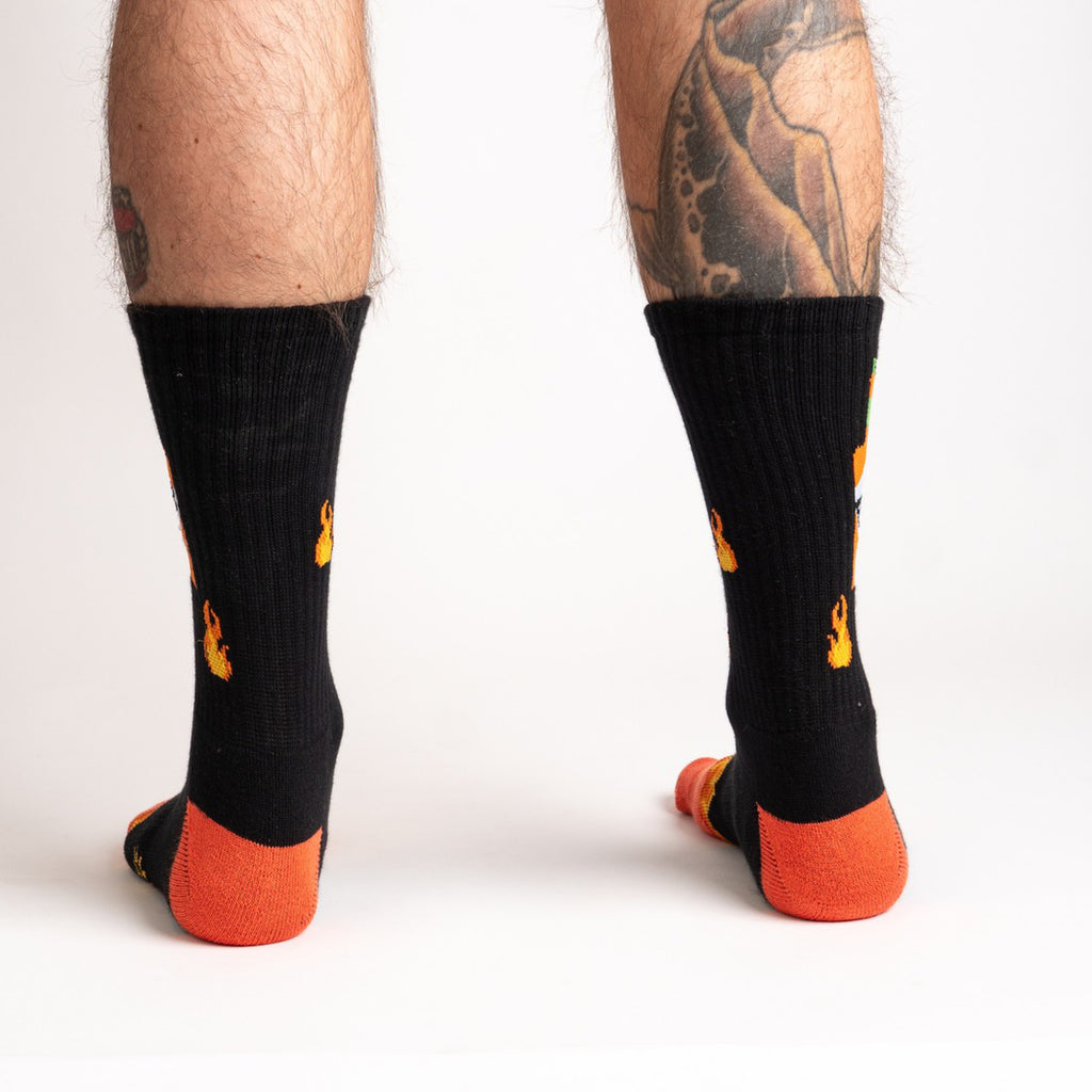 Back of Hot Sauce Fire Athletic Ribbed Crew Socks.