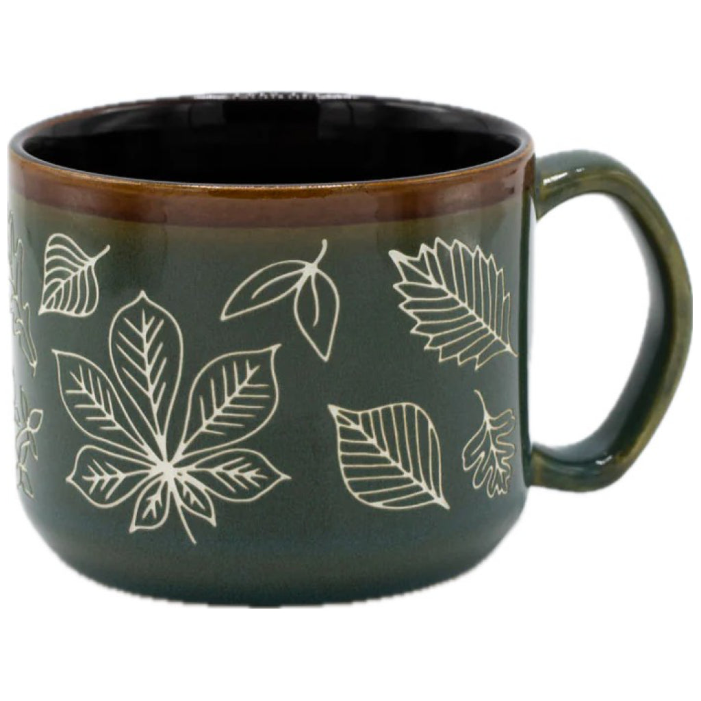 Back of Pressed Leaves Hand Carved 15 oz Ceramic Mug.