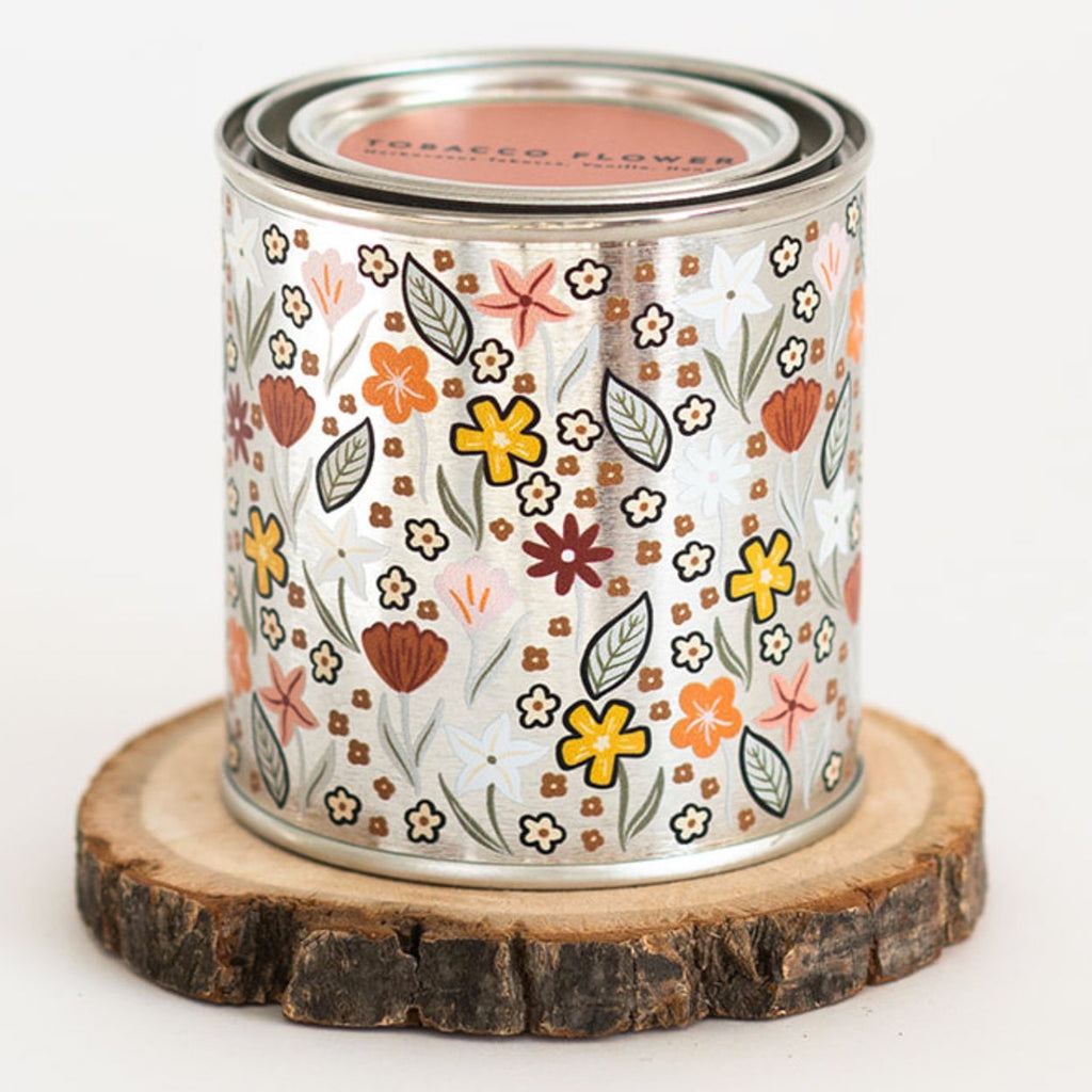 Back of Tobacco Flower Paint Tin Candle.