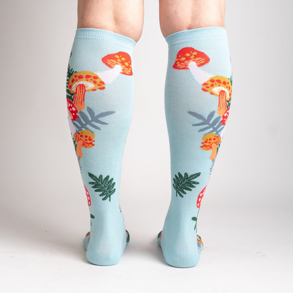 Back of Wonderland Mushrooms Knee High Socks.