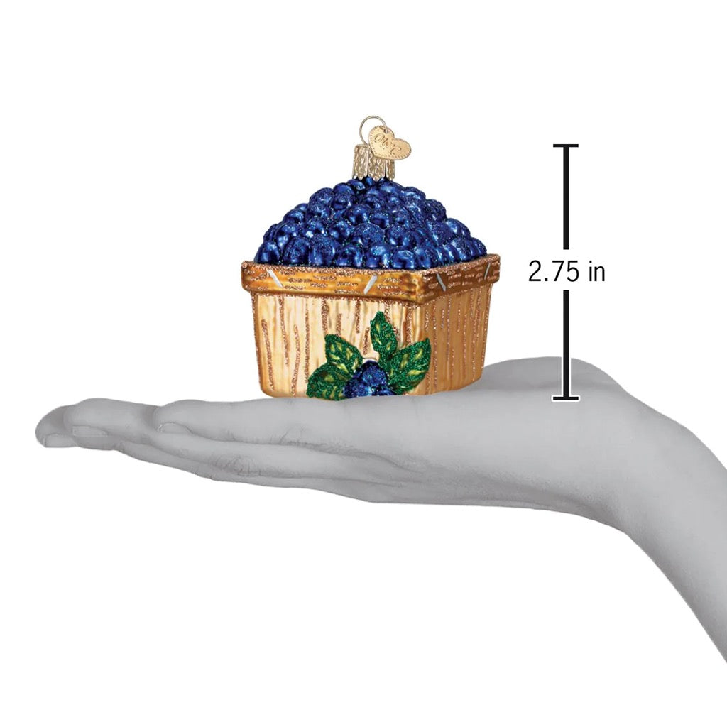 Basket Of Blueberries Ornament in hand.