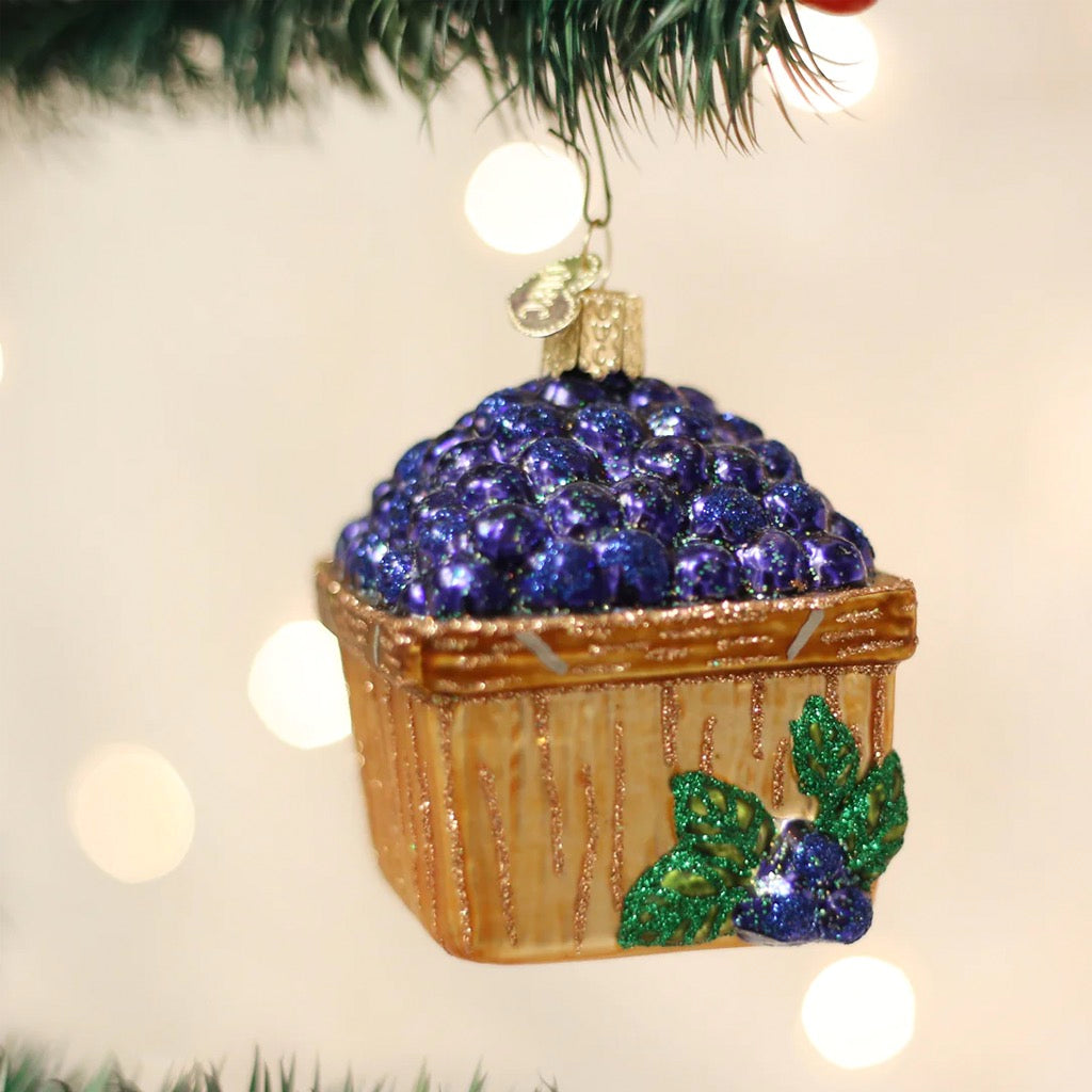 Basket Of Blueberries Ornament in tree.