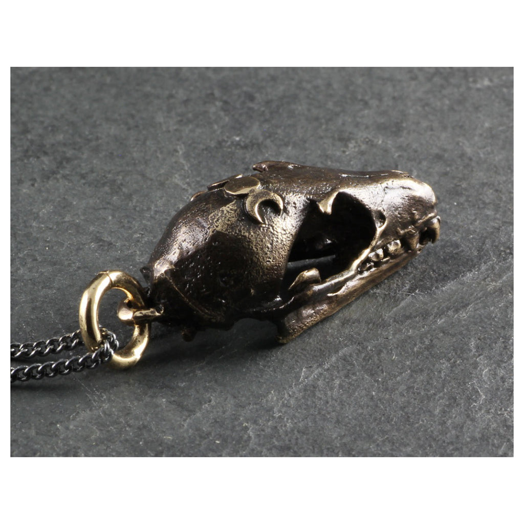 Bat Skull Necklace Bronze Detail