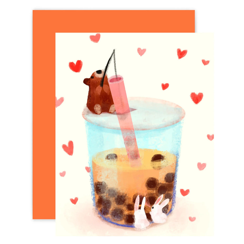 Bear Fishing in Bubble Tea Cup Card