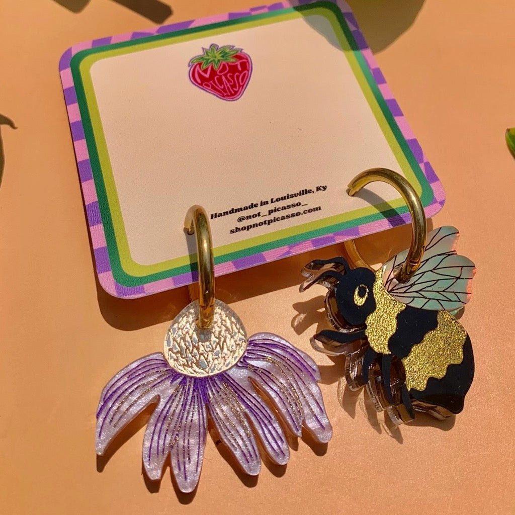Bee and Flower Earrings packaging.