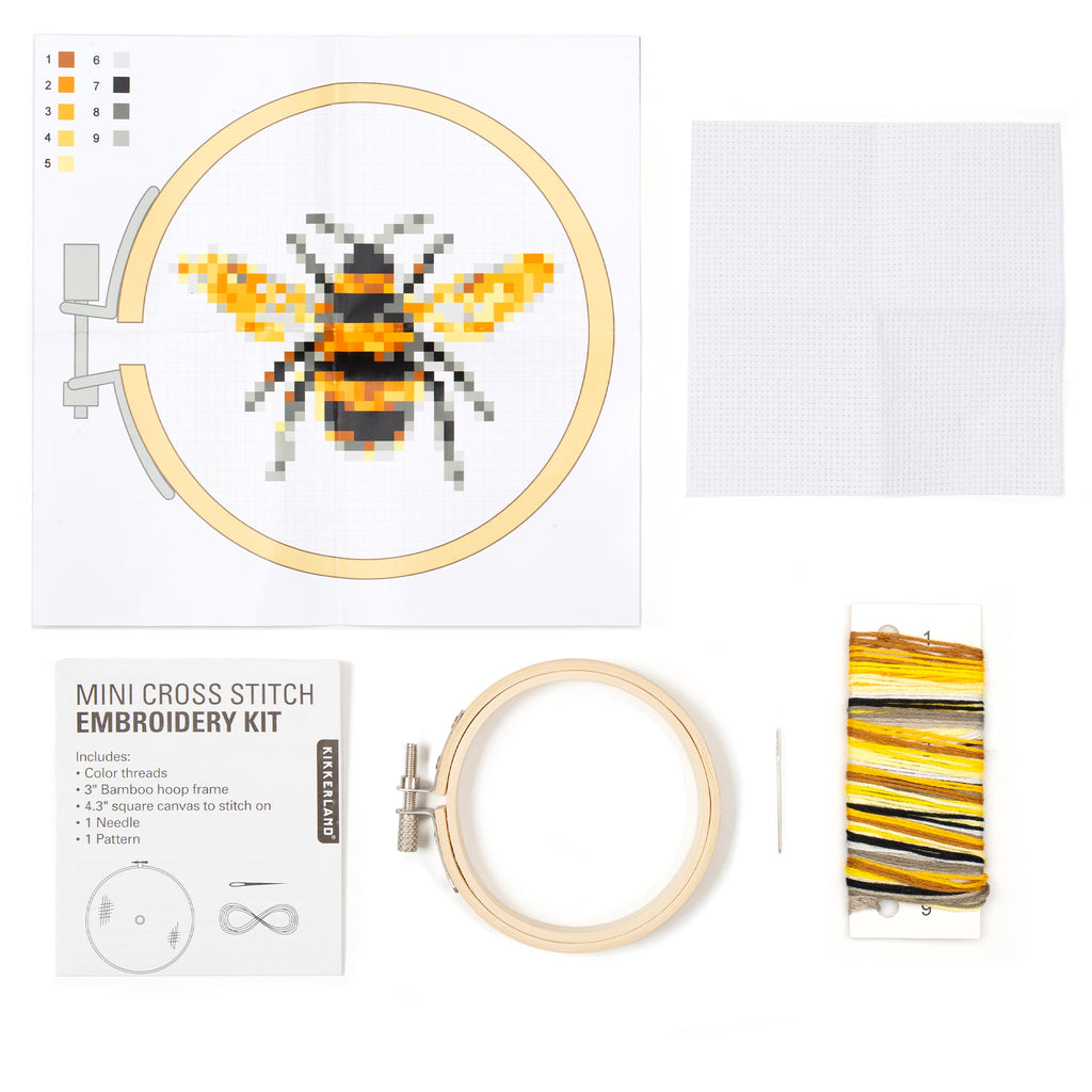 Bee Mini Cross Stitch Embroidery Kit contents.