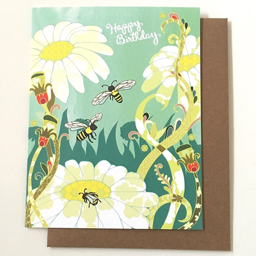 Bees  Flowers Birthday Card