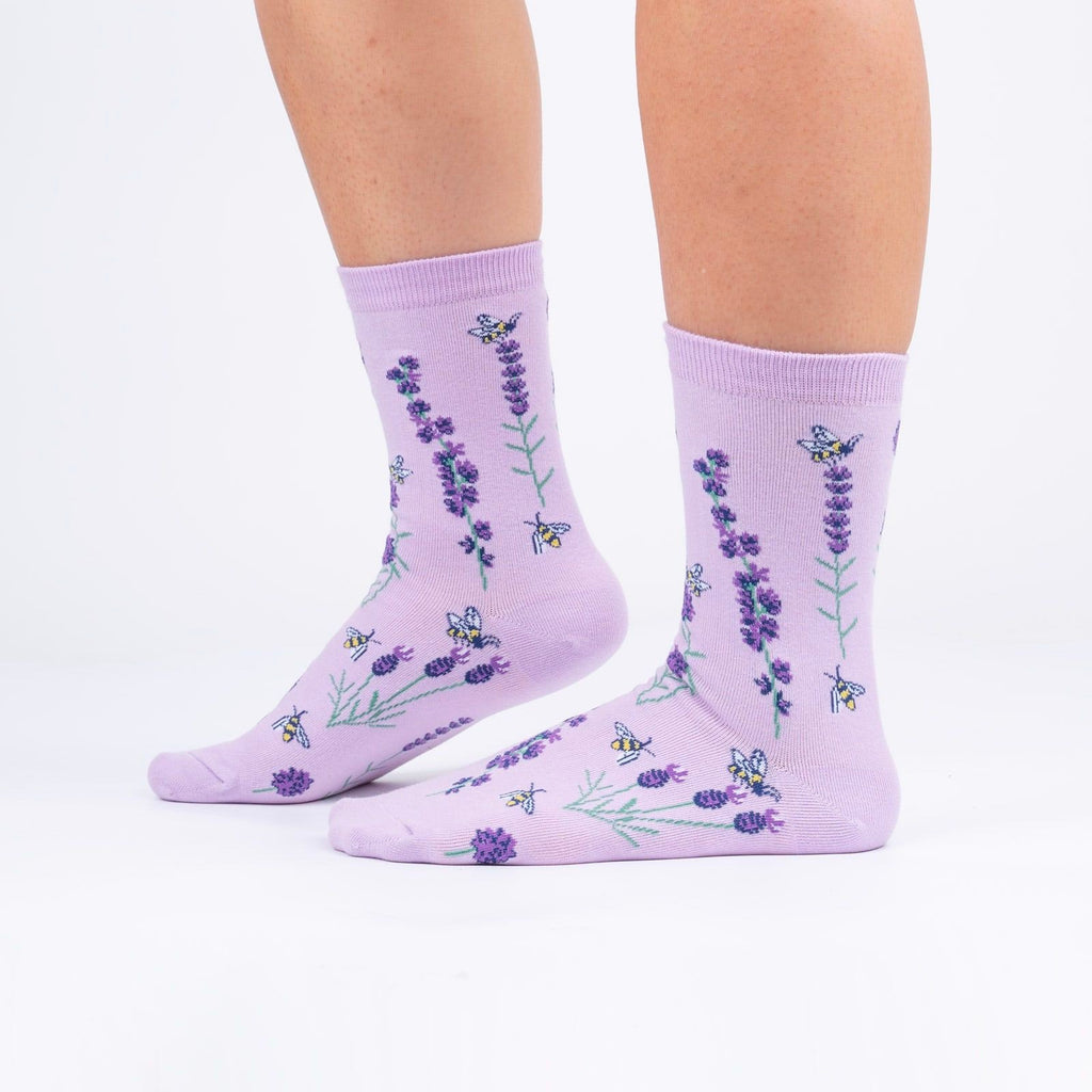 Bees and Lavender Womens Crew Socks Side