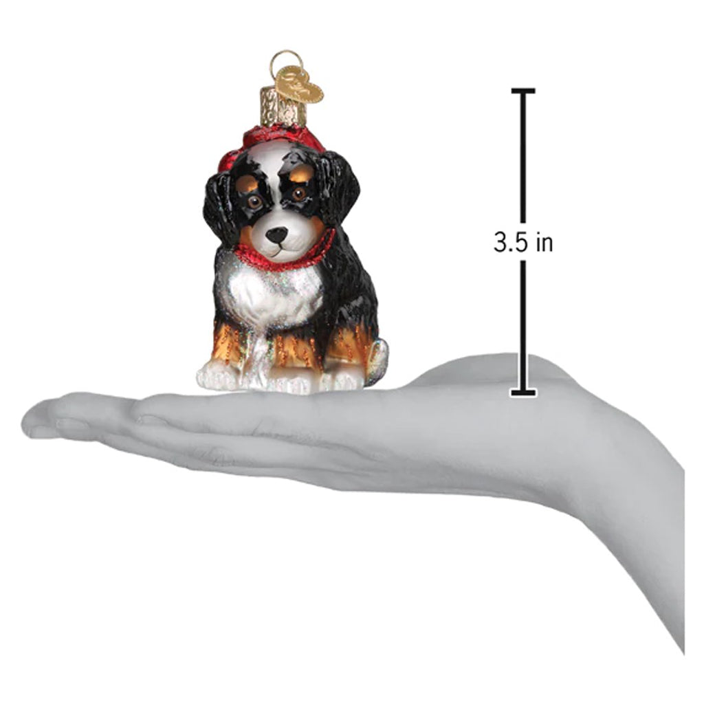 Bernedoodle Puppy Ornament in hand.