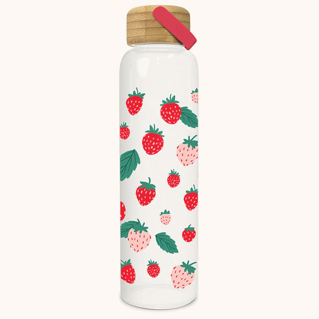 Berry Fresh Glass Water Bottle with Bamboo Lid.