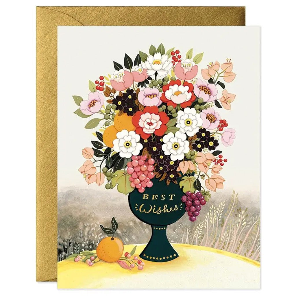 Best Wishes Flower Vase Card.