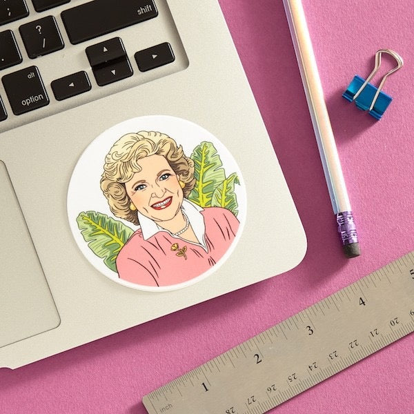 Betty White Round Sticker Lifestyle