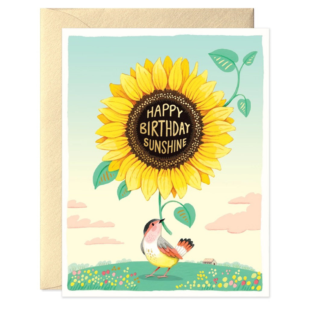 Bird With Sunflower Birthday Card
