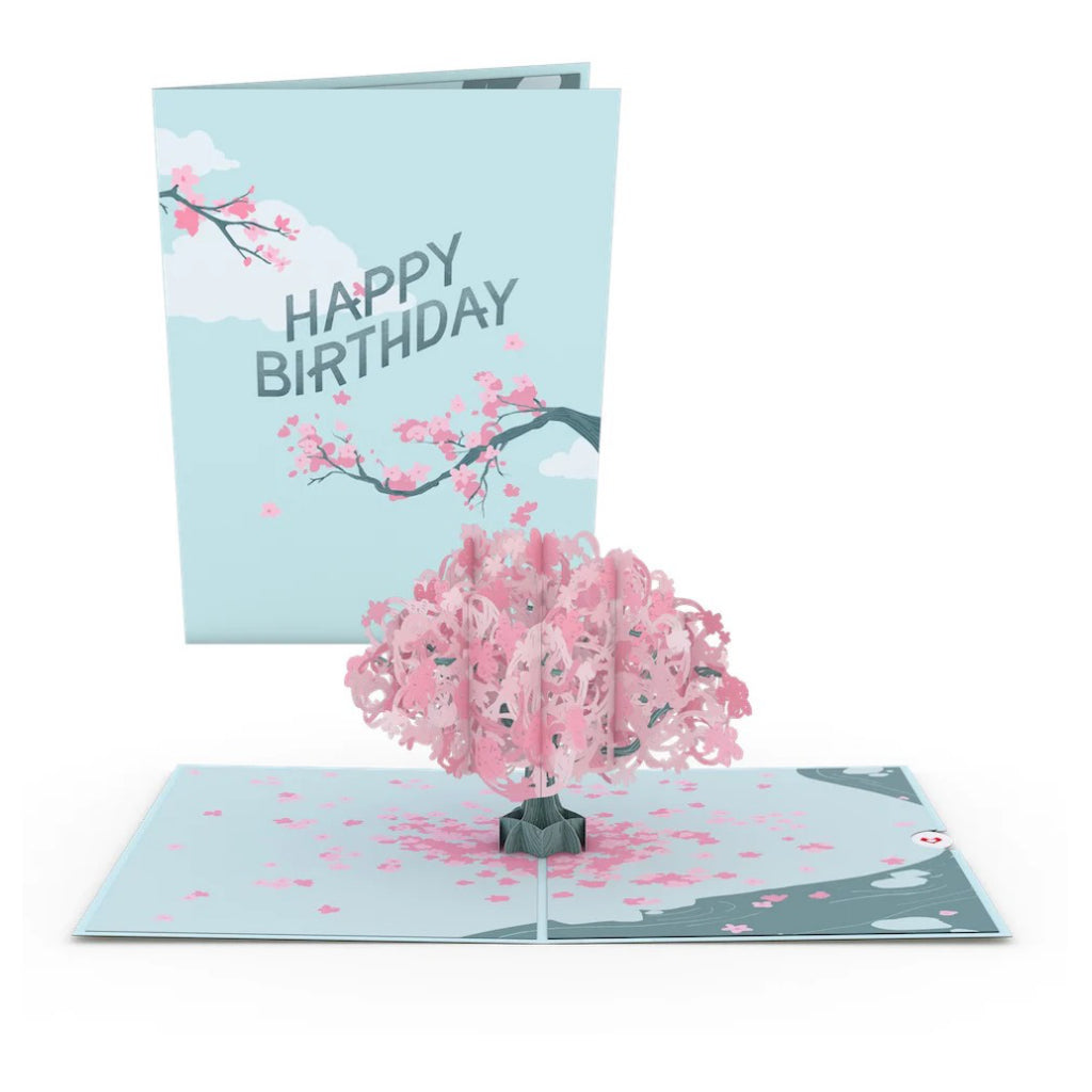 Birthday Cherry Blossom 3D Pop-Up Card open.