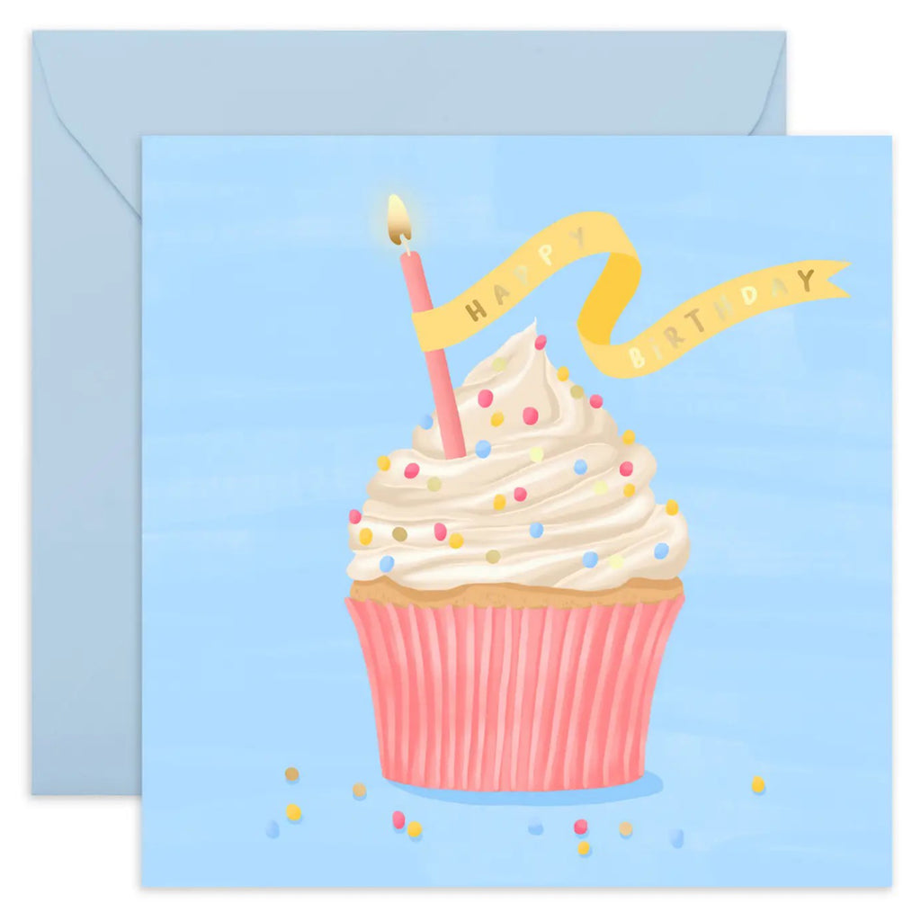 Birthday Cupcake On Blue Card.