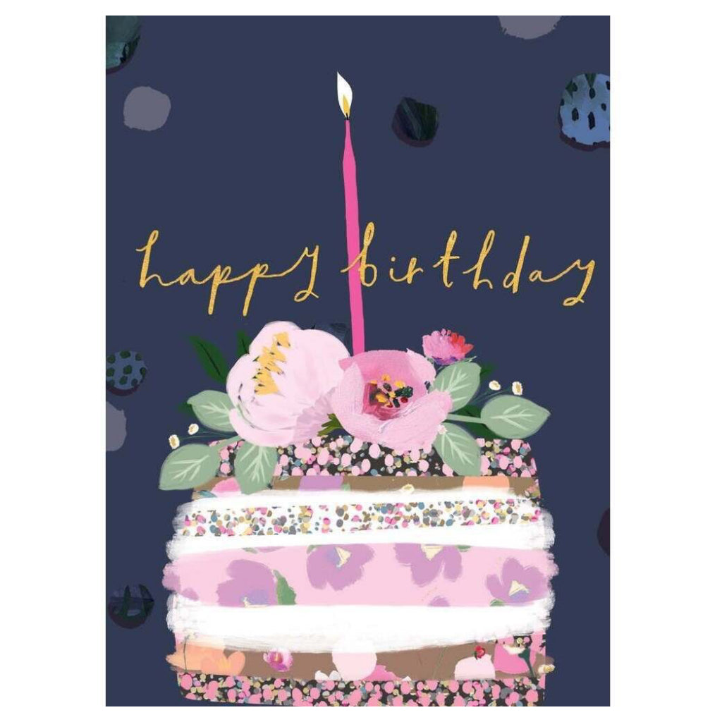 Birthday Layer Cake With Flowers Card.