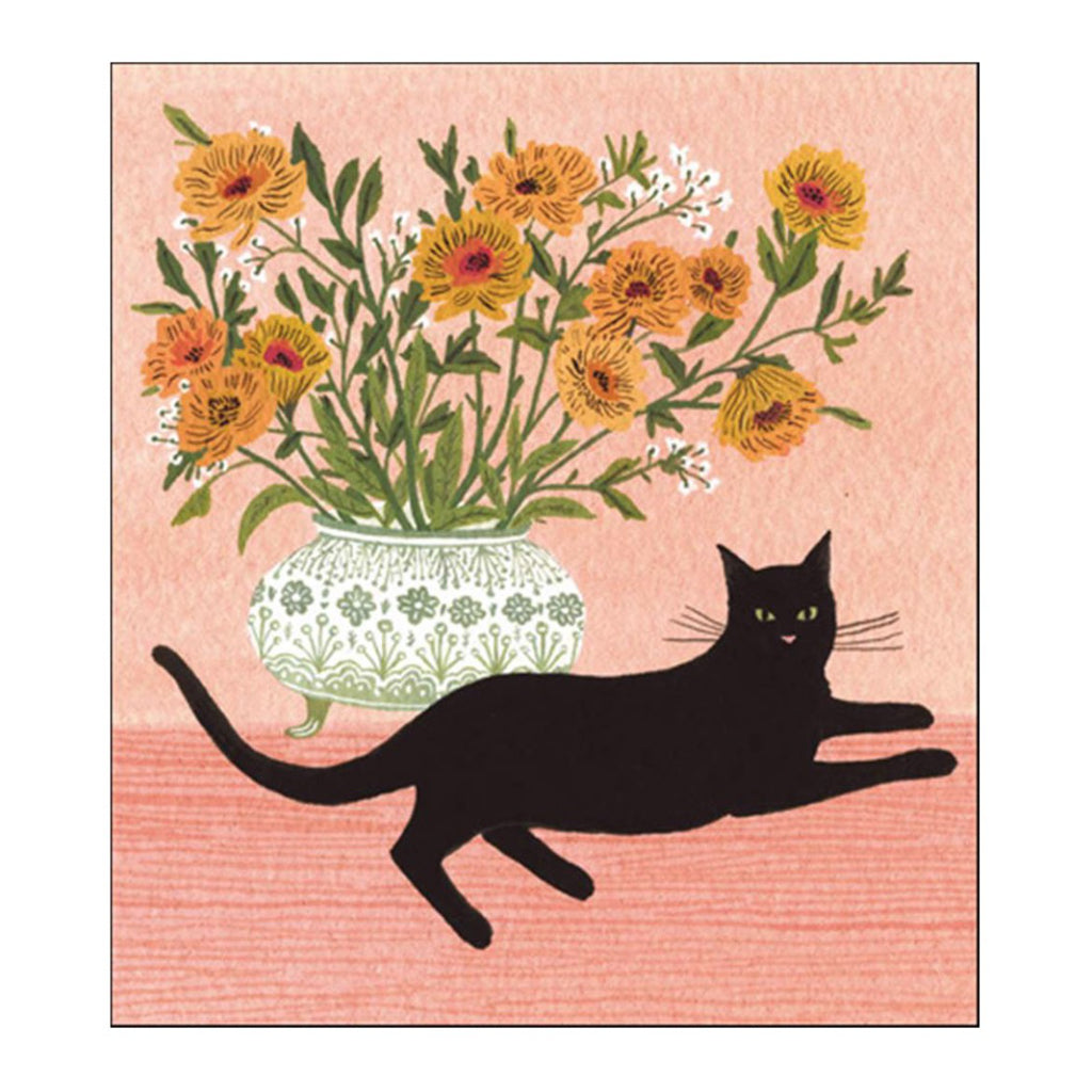 Black Cat With Planter Pot Card