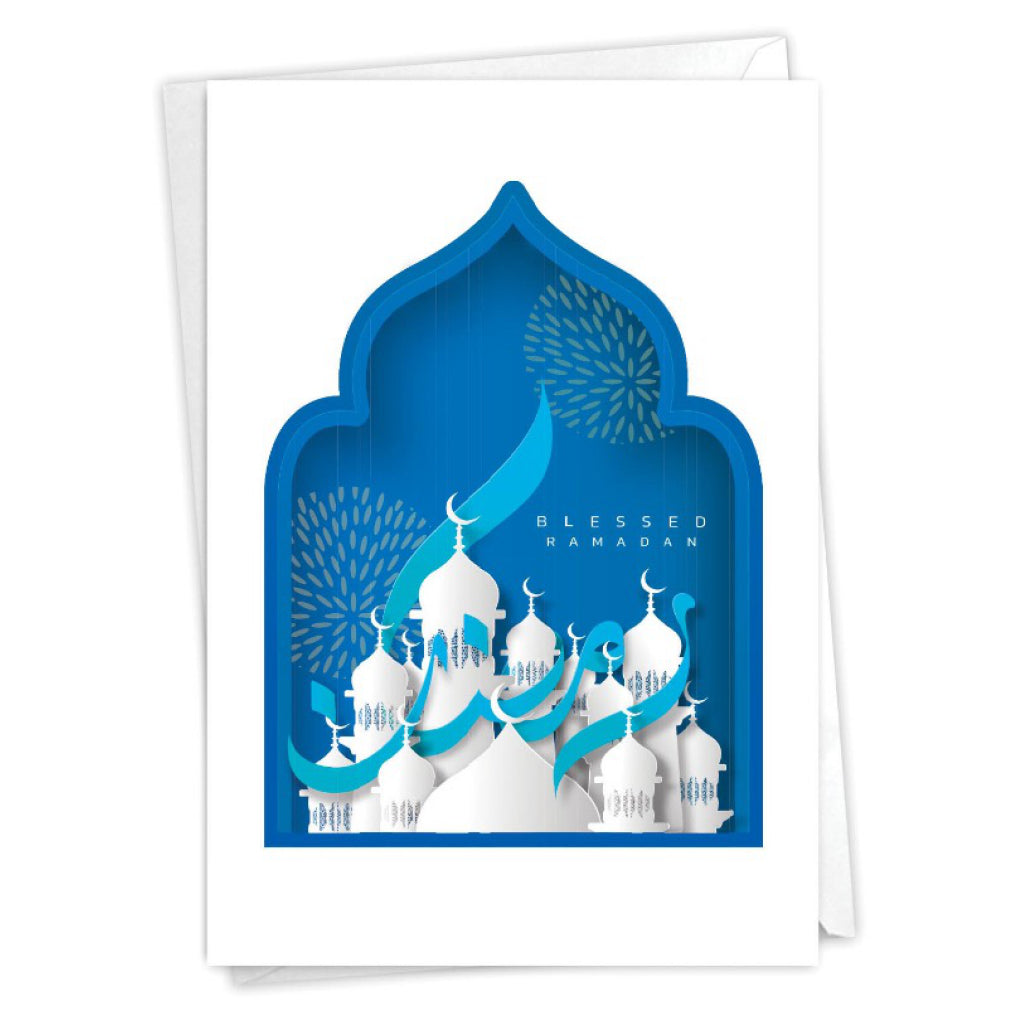 Blessed Ramadan Blue & White Card.