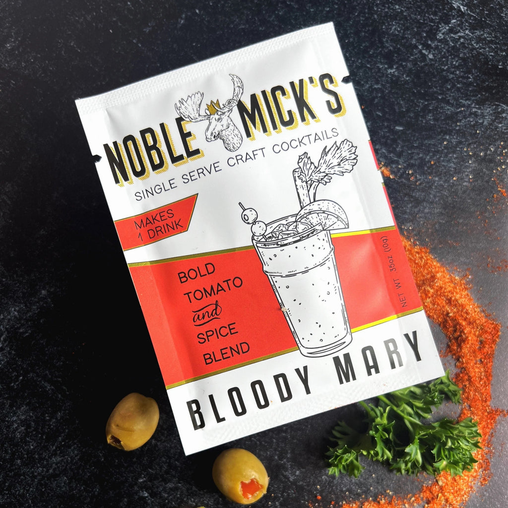 Bloody Mary Single Serve Cocktail Mix on table.
