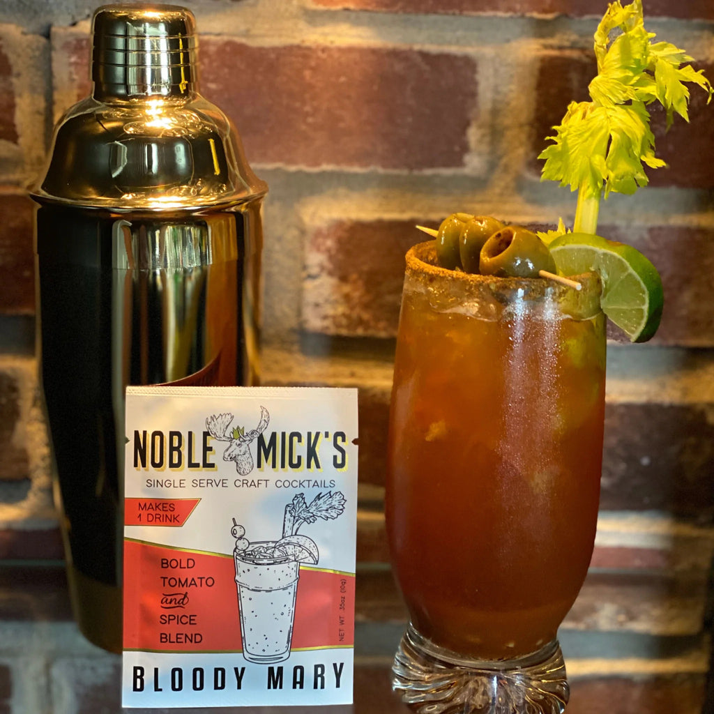 Bloody Mary Single Serve Cocktail Mix with drink.