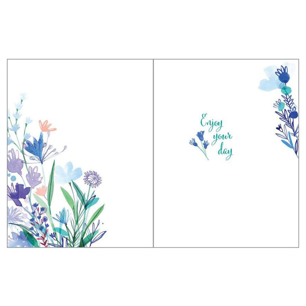 Blue  Purple Flowers Birthday Card Inside