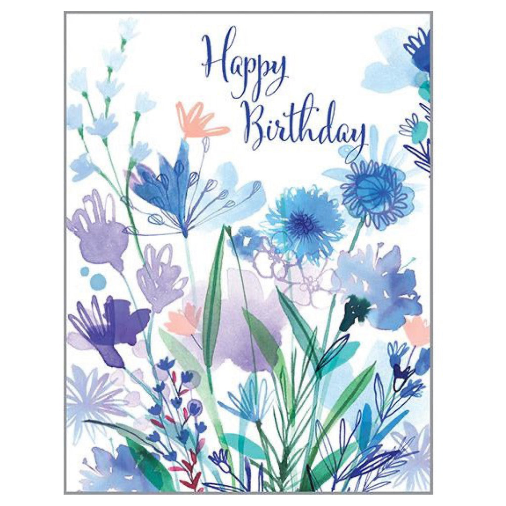 Blue  Purple Flowers Birthday Card