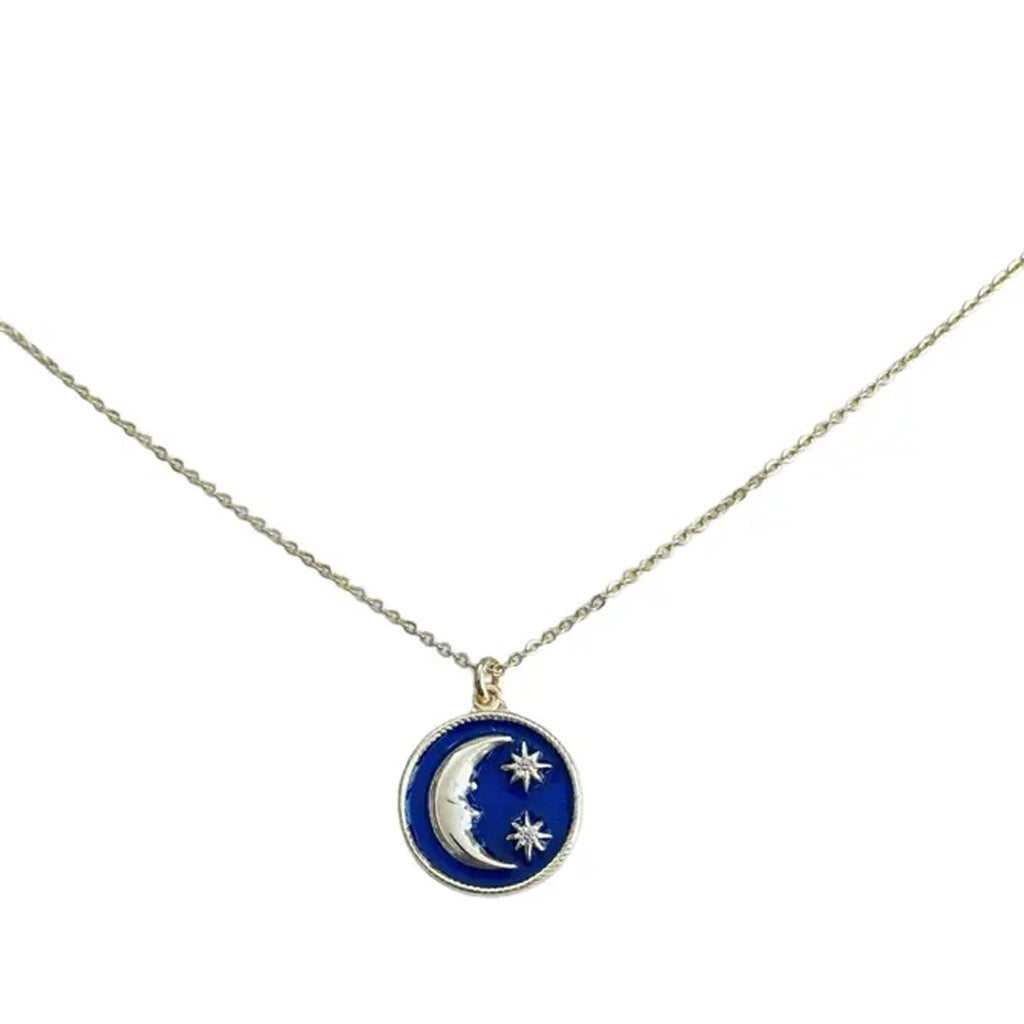 Blue Enamel Moon Necklace.