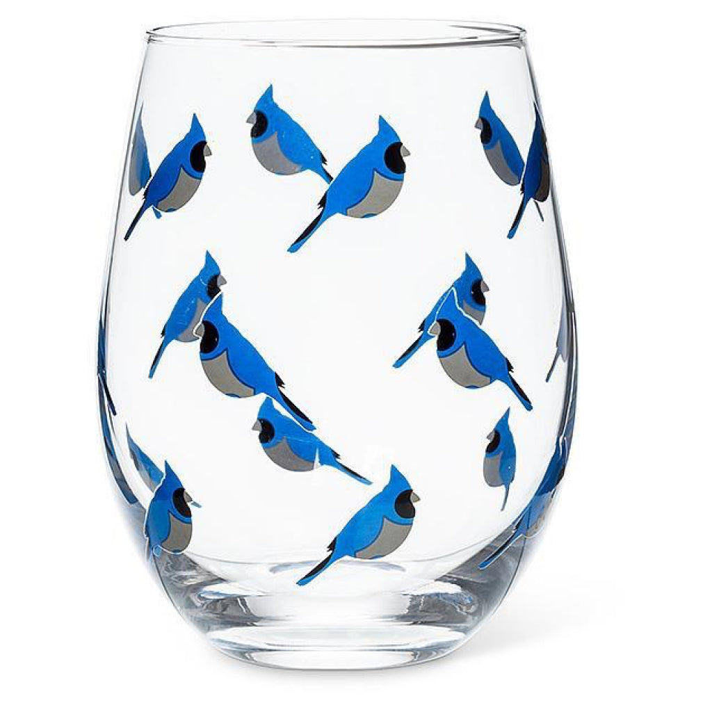 Blue Jay Stemless Wine Glass.
