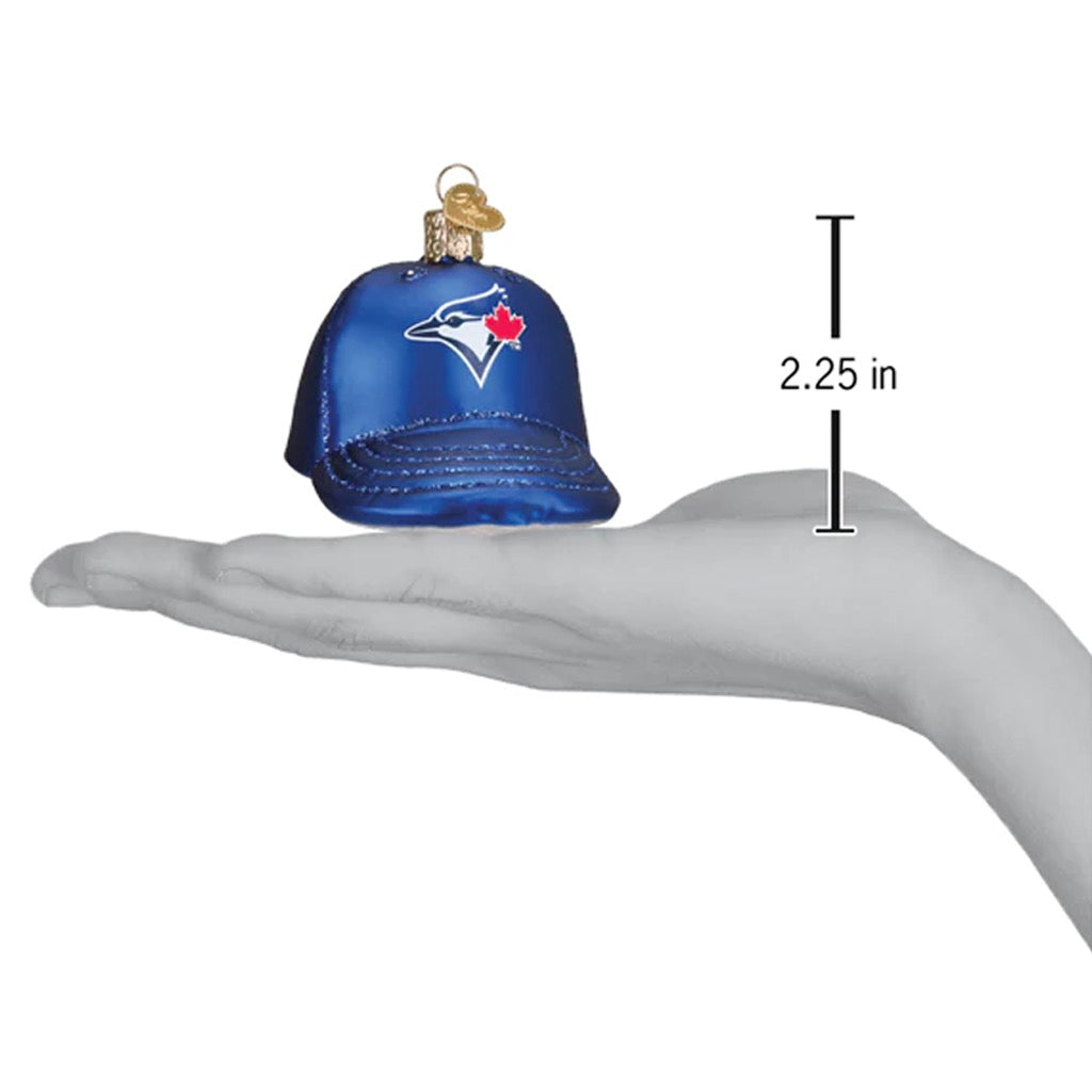 Blue Jays Baseball Cap Ornament in hand.